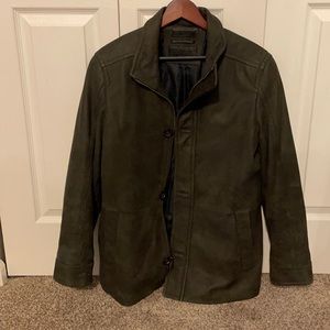 Andrew Marc x Richard Chai Olive Leather Coat w/ Genuine Fur Collar, Medium